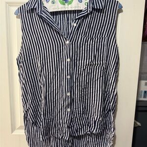 Boutique Striped Black and White Button Up Sleeveless Shirt